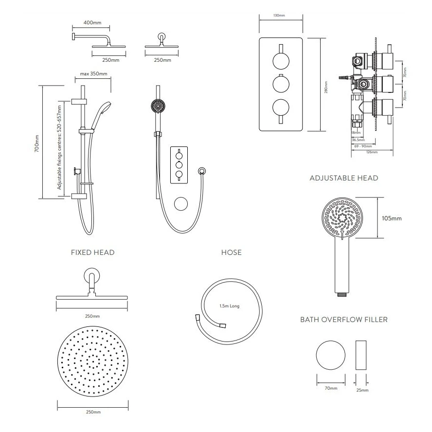 Aqualisa Dream Shower With Adjustable Head, Wall Head & Bath Fill Round - Image 2