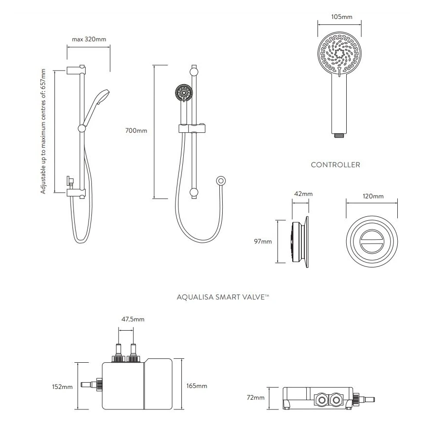 Aqualisa Quartz Classic Smart Shower With Adjustable Head (HP/Combi) - Image 2