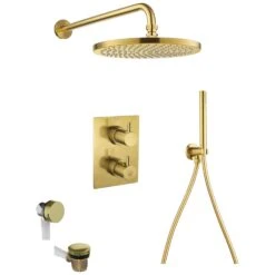 Flova Levo 3 Way Shower Set With Overflow Filler Square Brushed Brass