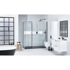 Frontline Aquaglass Black L Shape Walk-In Shower Enclosure 900mm