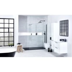 Frontline Aquaglass Black 900mm Walk-In Front Panel 10mm Clear Glass