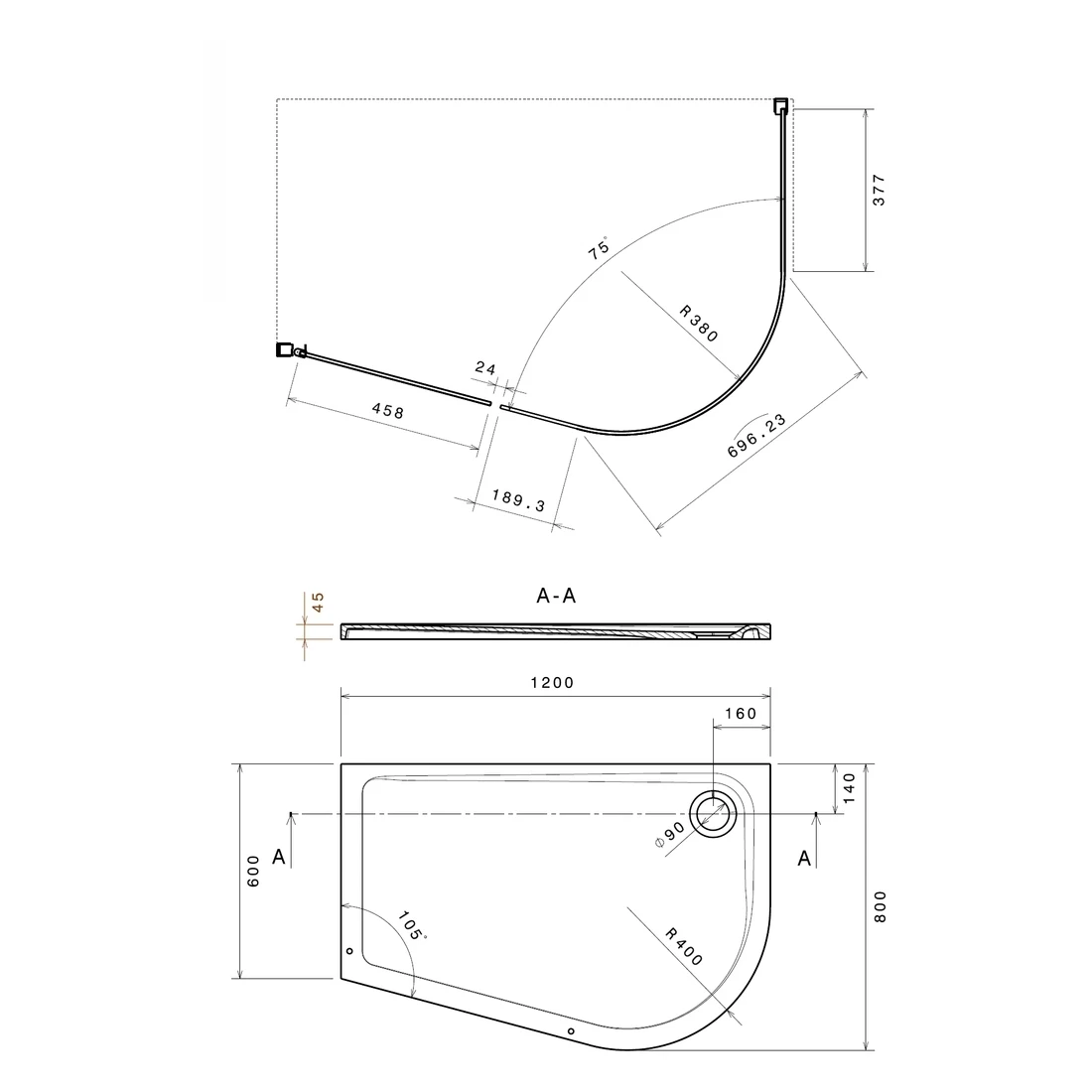 Frontline Aquaglass Lux Dedicated Solid Surface Shower Tray Left Hand - Image 2