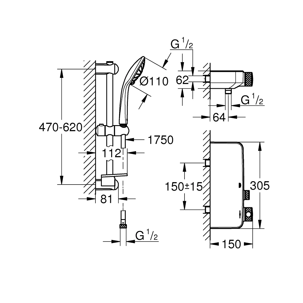 Grohe Grohtherm SmartControl Thermostatic Mixer With 600mm Set - Image 2