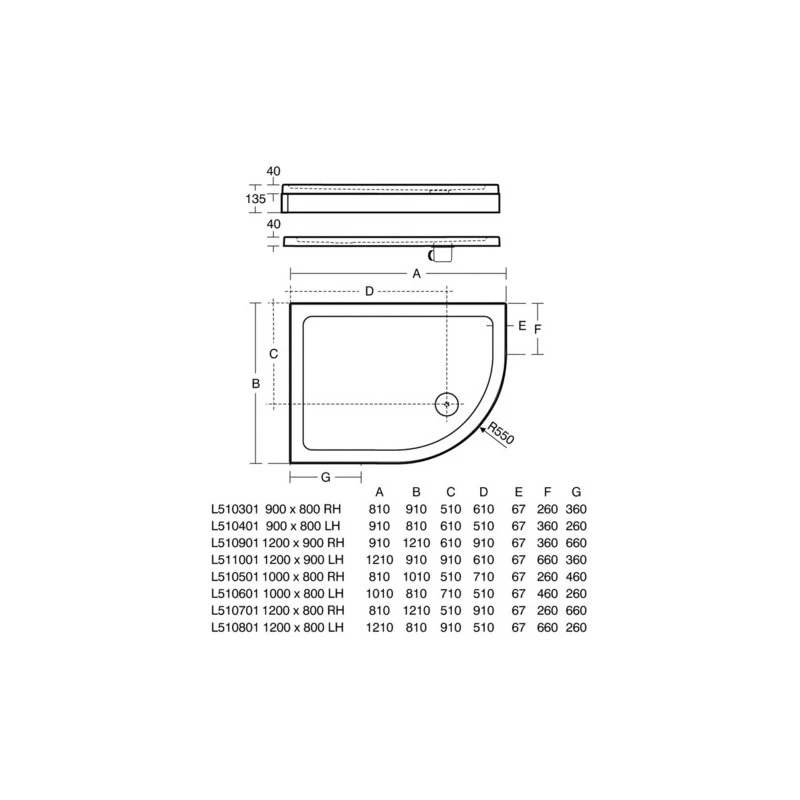 Ideal Standard Simplicity 1200×800 Offset Quadrant Tray Flat RH - Image 2