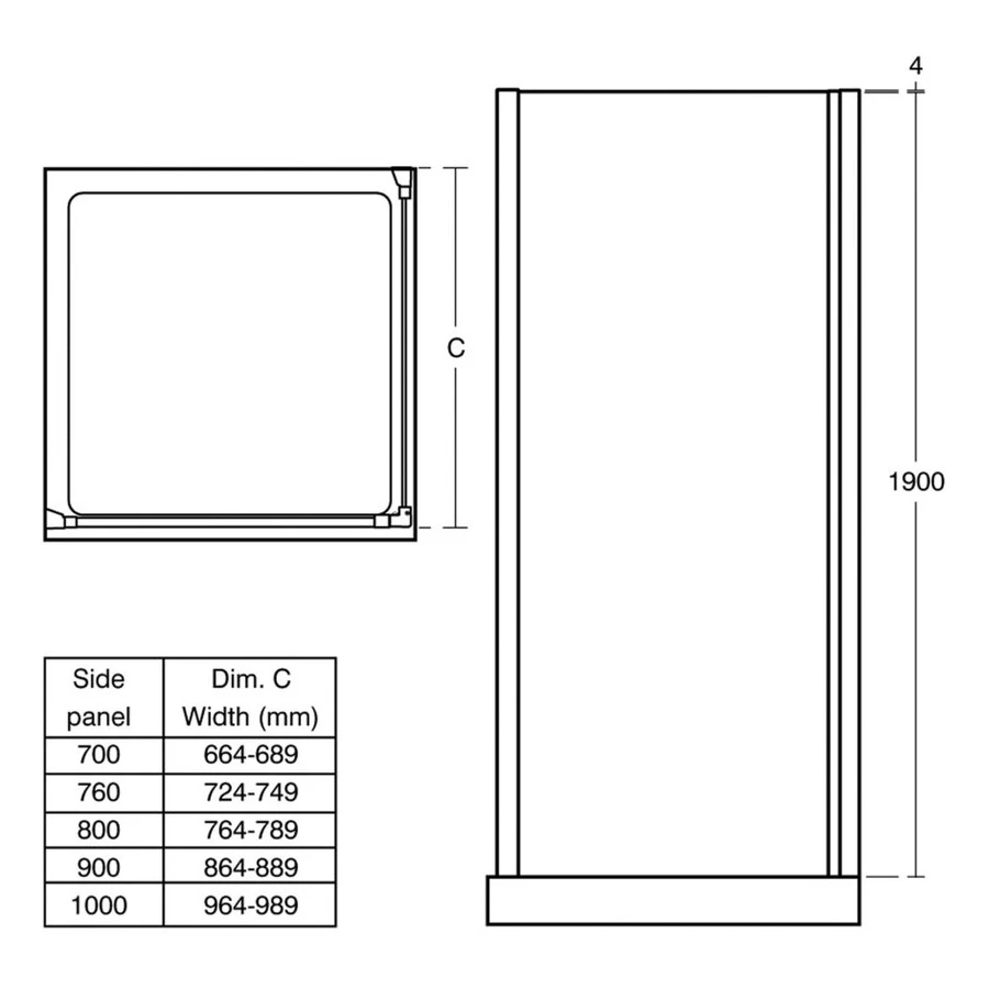 Ideal Standard Synergy 1000mm Side Panel L6219 Bright Silver - Image 2