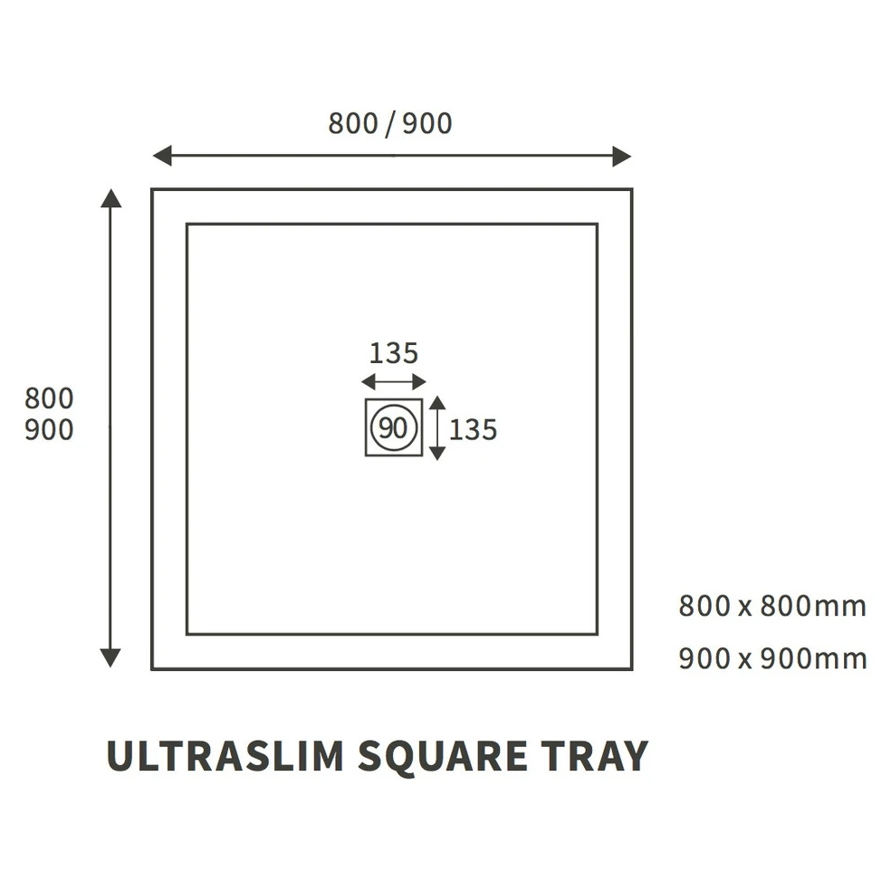 Refresh Ultra-Slim 900mm Square Tray & Waste - Image 2