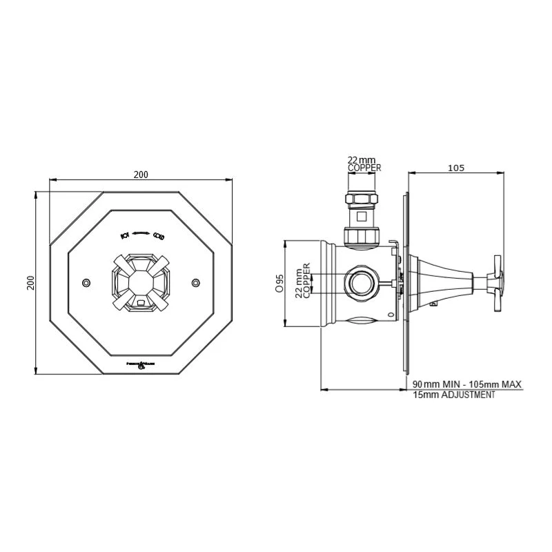 Perrin & Rowe Deco Crosstop Concealed Mixer Without Flow Control Nickel - Image 2