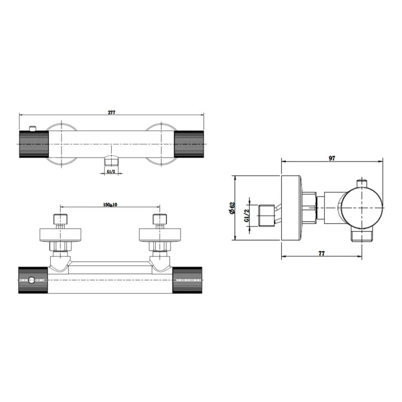 RAK Amalfi Thermostatic Bar Shower Valve Brushed Gold - Image 2
