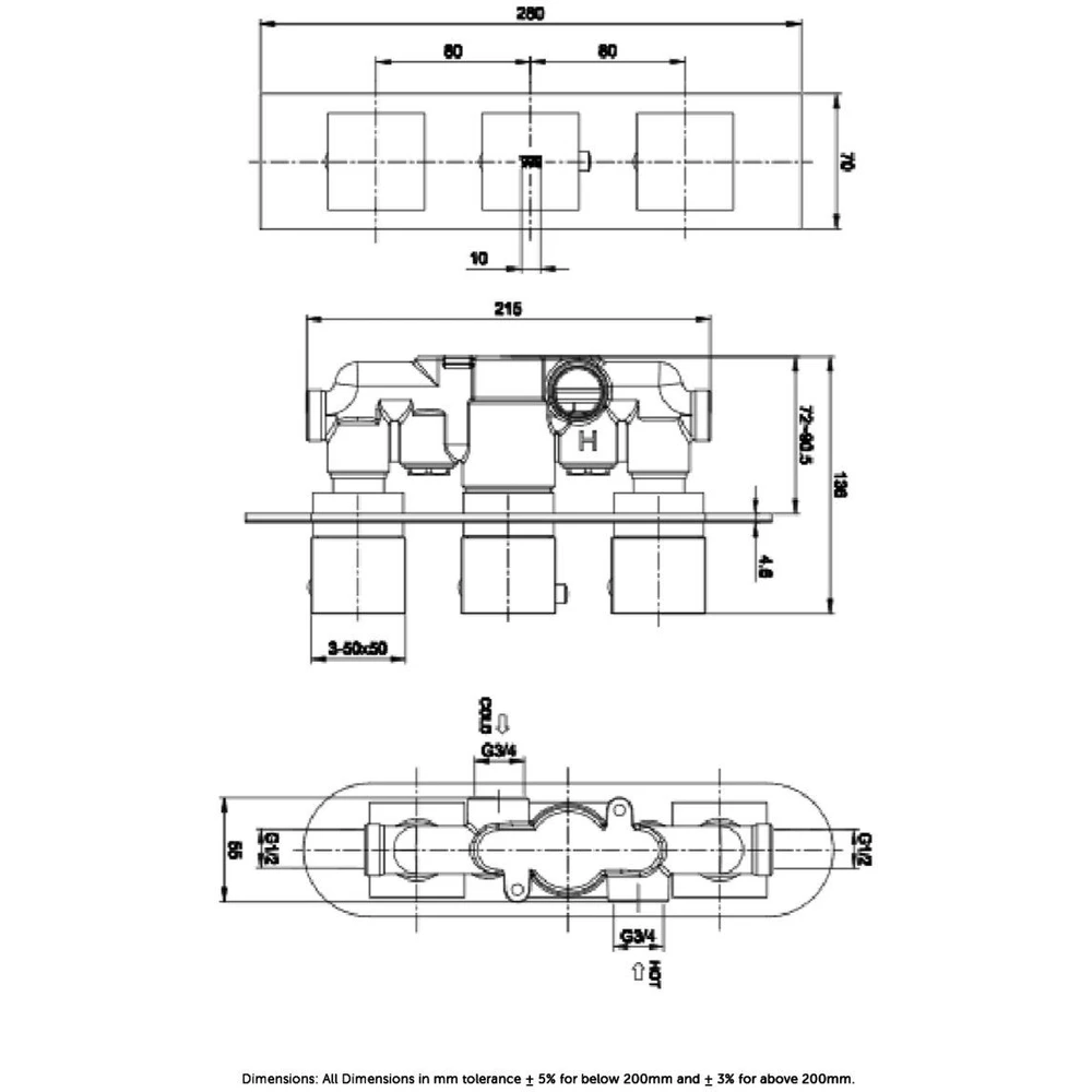 RAK Feeling Square Dual Outlet Thermostatic Shower Valve Black - Image 2