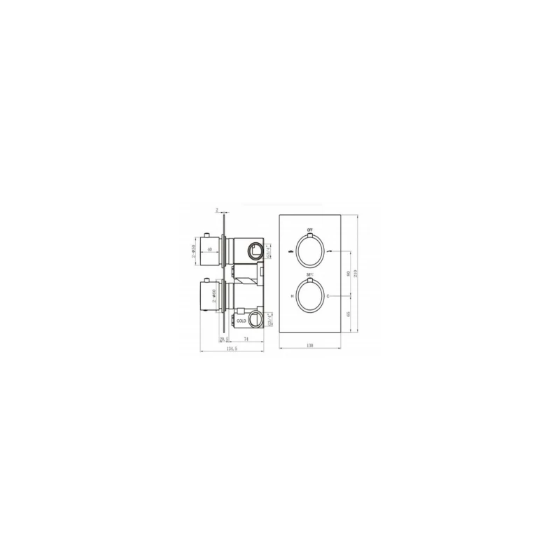 RAK Round Single Outlet, 2 Handle Thermostatic Shower Valve - Image 2